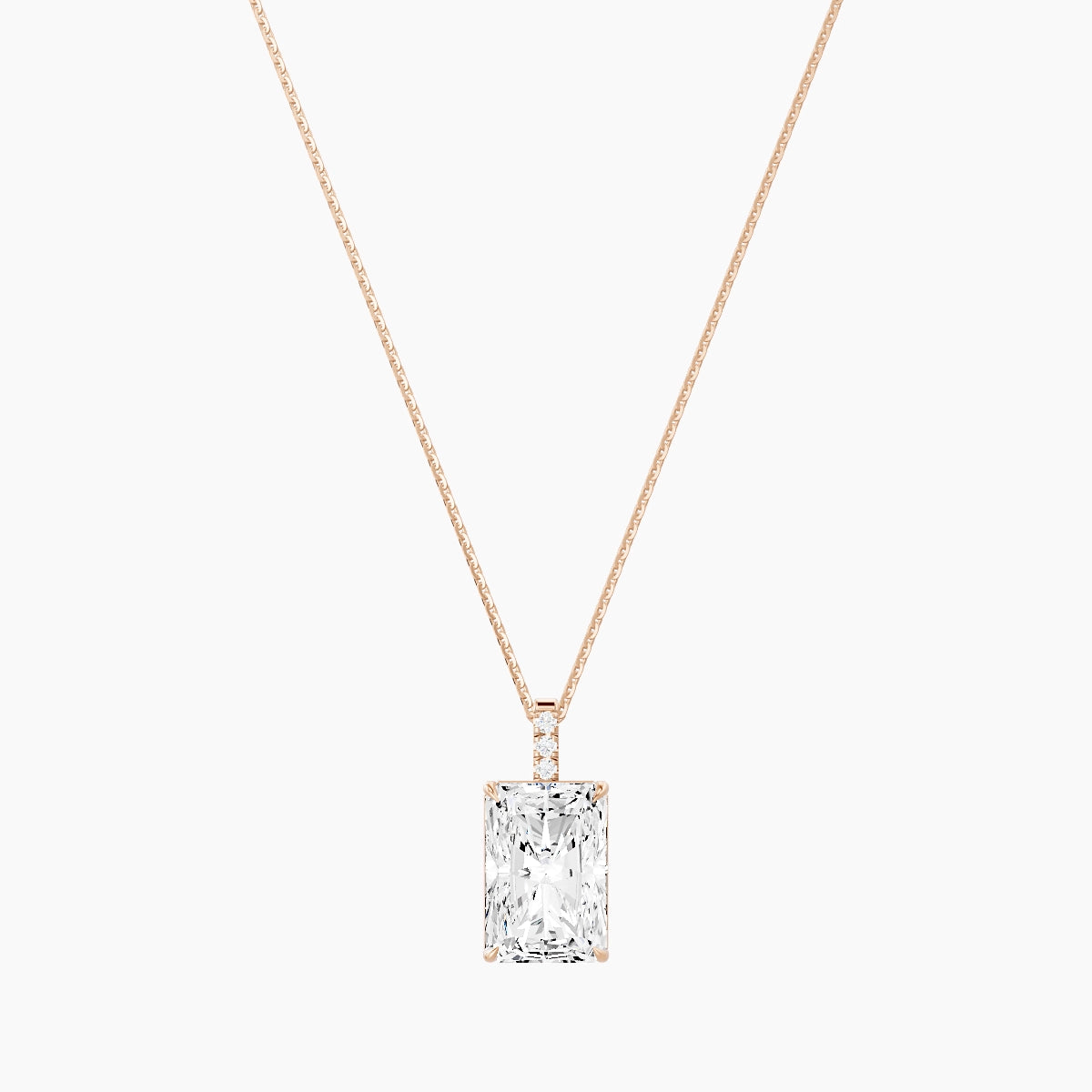 Paved Hanging Solitaire | 18k Rose Gold 5 ct White Lab Diamond Radiant Pendant