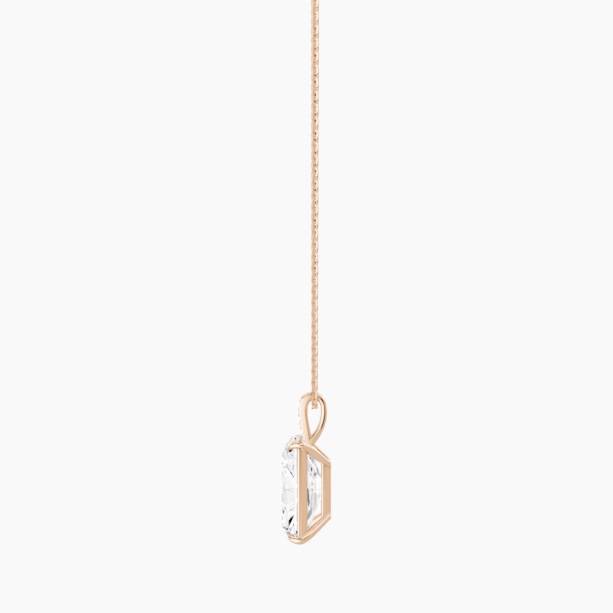 Paved Hanging Solitaire | 18k Rose Gold 5 ct White Lab Diamond Radiant Pendant