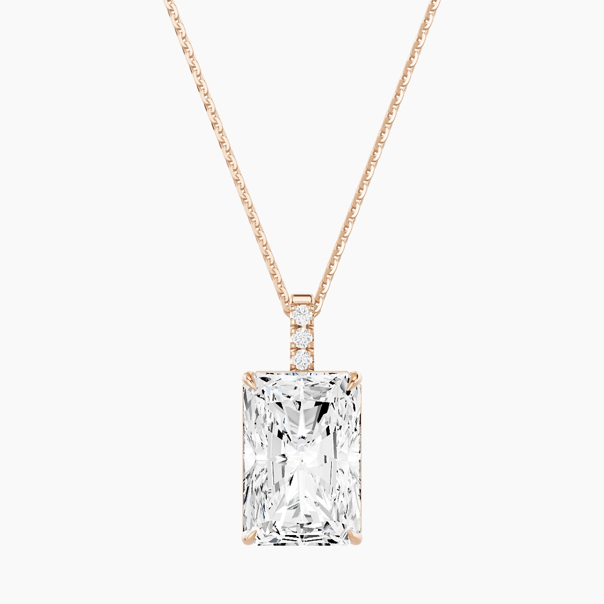 Paved Hanging Solitaire | 18k Rose Gold 5 ct White Lab Diamond Radiant Pendant