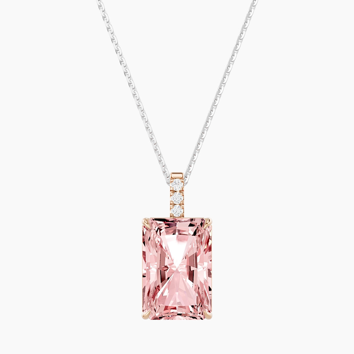 Paved Hanging Solitaire | 18k White & Rose Gold 5 ct Pink Lab Diamond Radiant Pendant