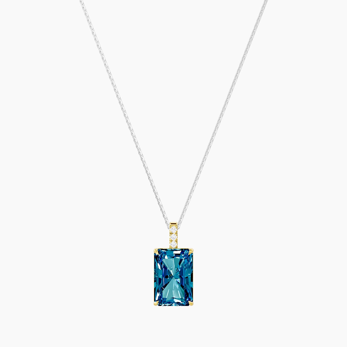 Paved Hanging Solitaire | 18k White & Yellow Gold 5 ct Blue Lab Diamond Radiant Pendant
