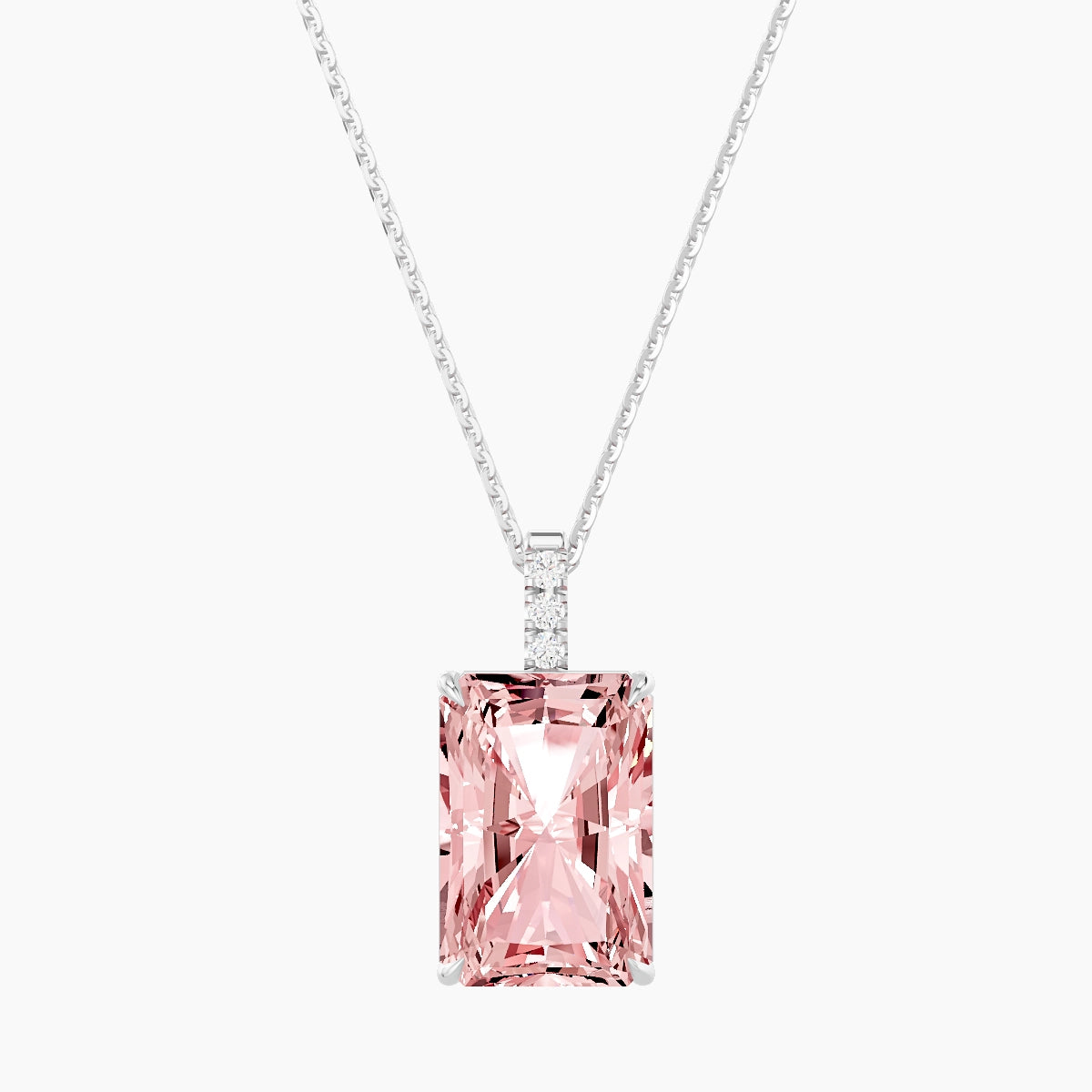 Paved Hanging Solitaire | 18k White Gold 5 ct Pink Lab Diamond Radiant Pendant