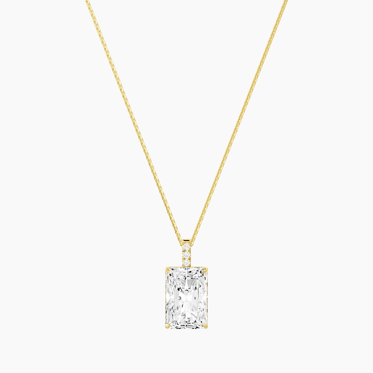 Paved Hanging Solitaire | 18k Yellow Gold 5 ct White Lab Diamond Radiant Pendant