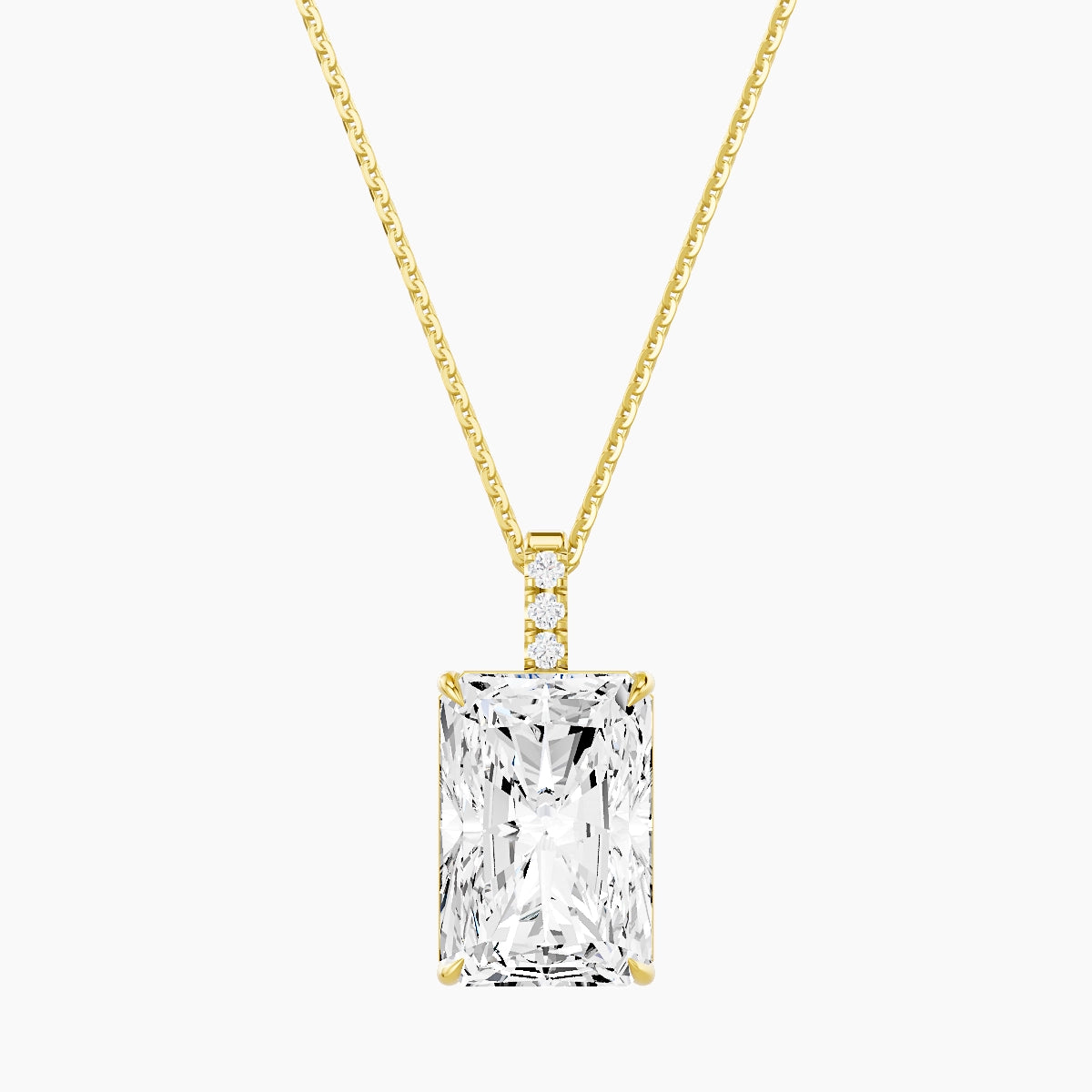 Paved Hanging Solitaire | 18k Yellow Gold 5 ct White Lab Diamond Radiant Pendant