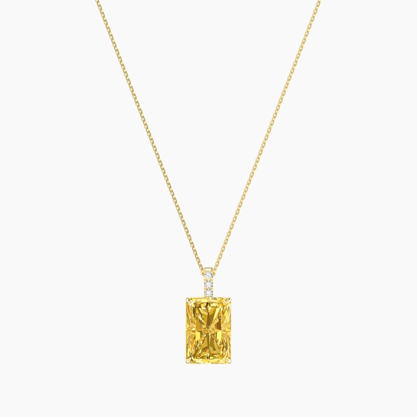 Paved Hanging Solitaire | 18k Yellow Gold 5 ct Yellow Lab Diamond Radiant Cut Pendant