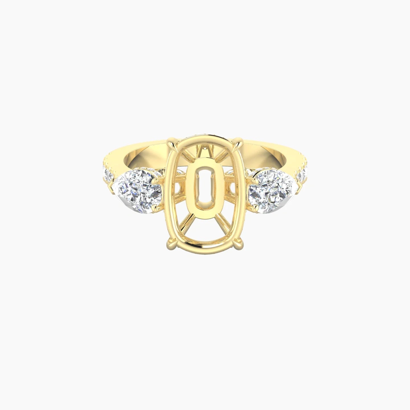 Pear Trilogy with Reverse Shank | 18k Yellow Gold 5-7.99 ct Cushion Cut Ring Setting