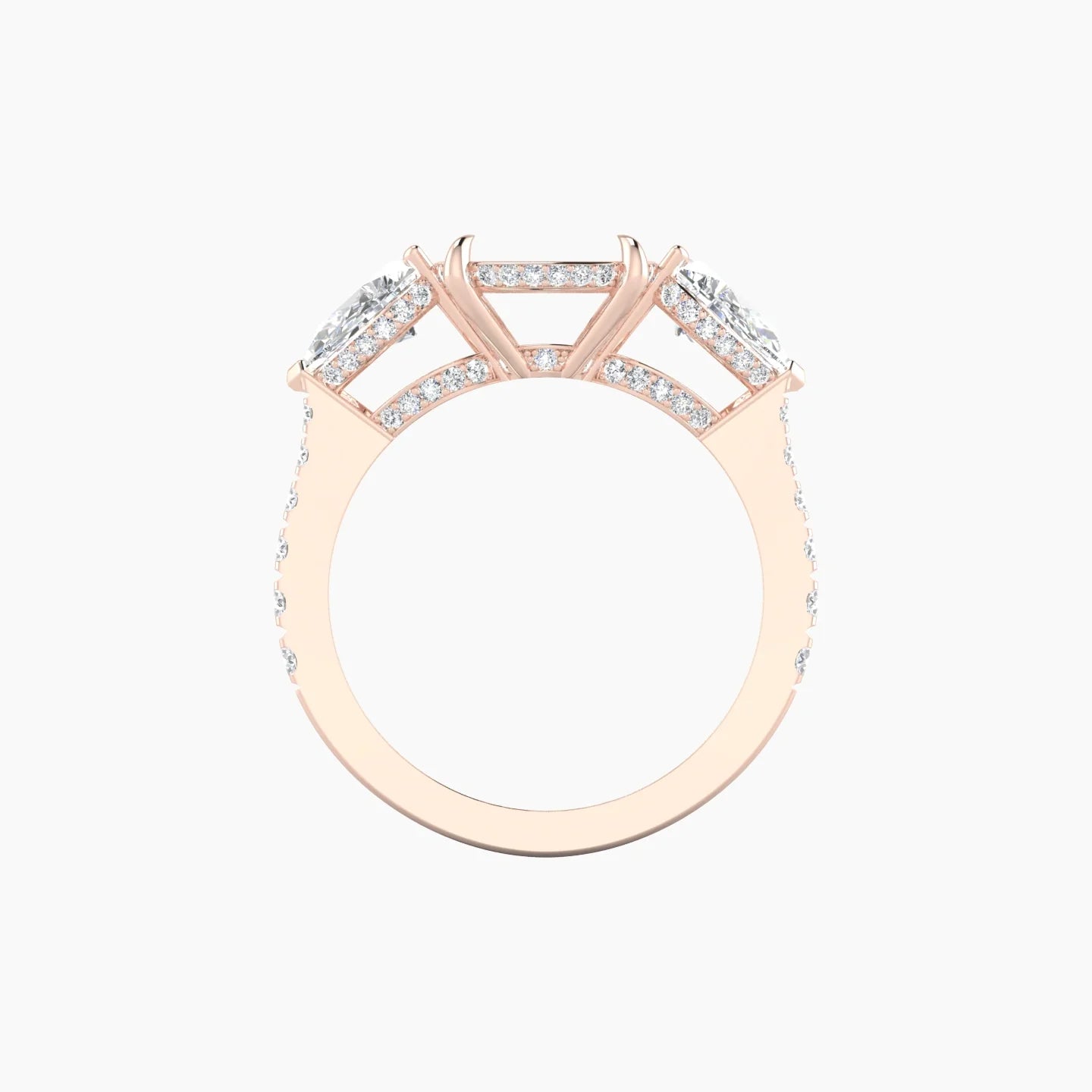 Pear Trilogy with Reverse Shank | 18k Rose Gold 5-7.99 ct Cushion Cut Ring Setting