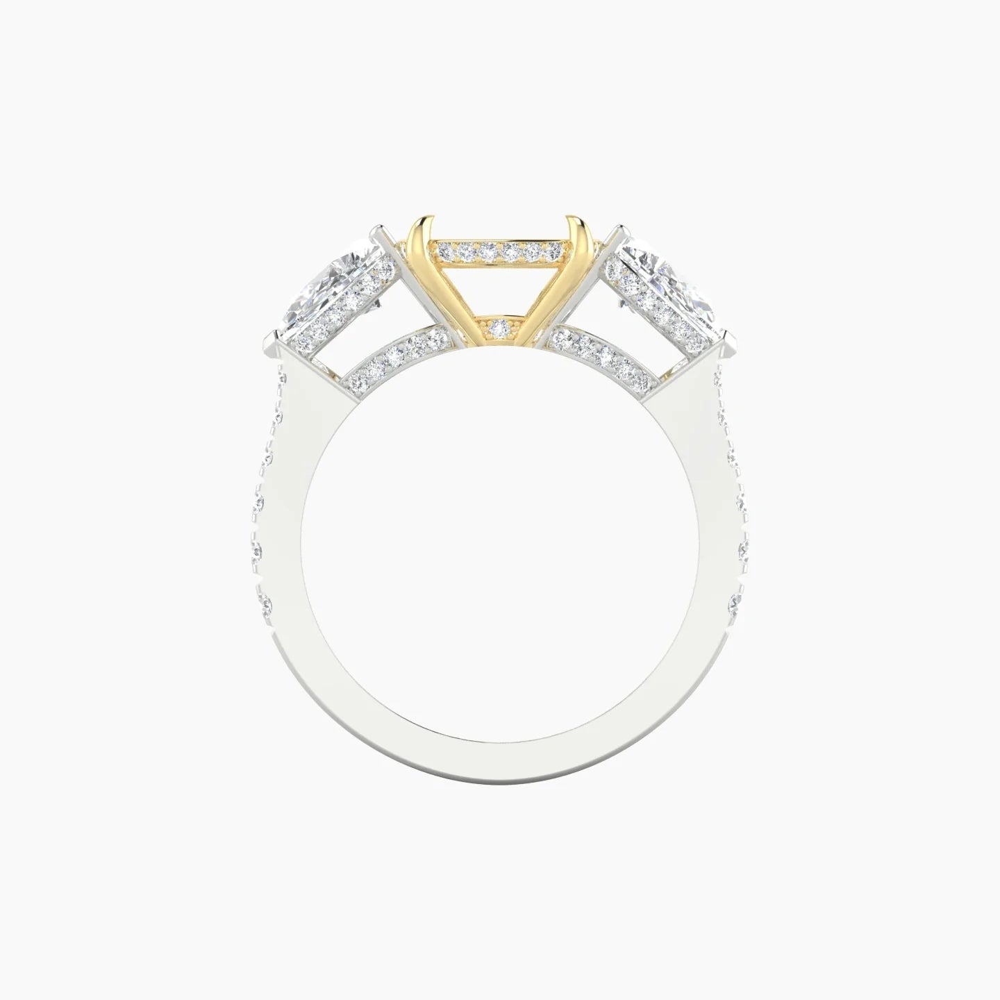 Pear Trilogy with Reverse Shank | 18k White & Yellow Gold 5-7.99 ct Cushion Cut Ring Setting