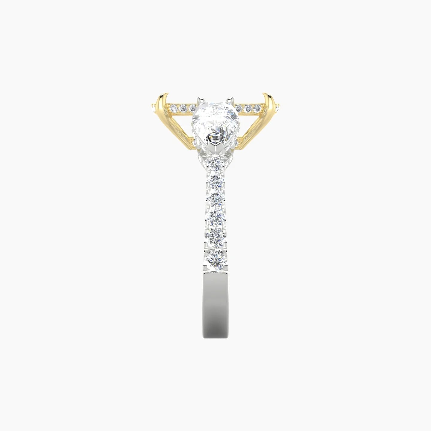 Pear Trilogy with Reverse Shank | 18k White & Yellow Gold 5-7.99 ct Cushion Cut Ring Setting