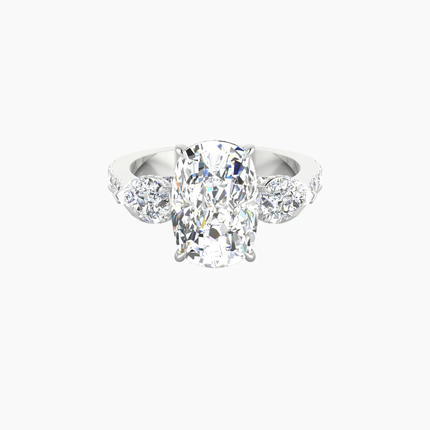 Pear Trilogy with Reverse Shank | 18k White Gold 5 ct Cushion Cut Ring