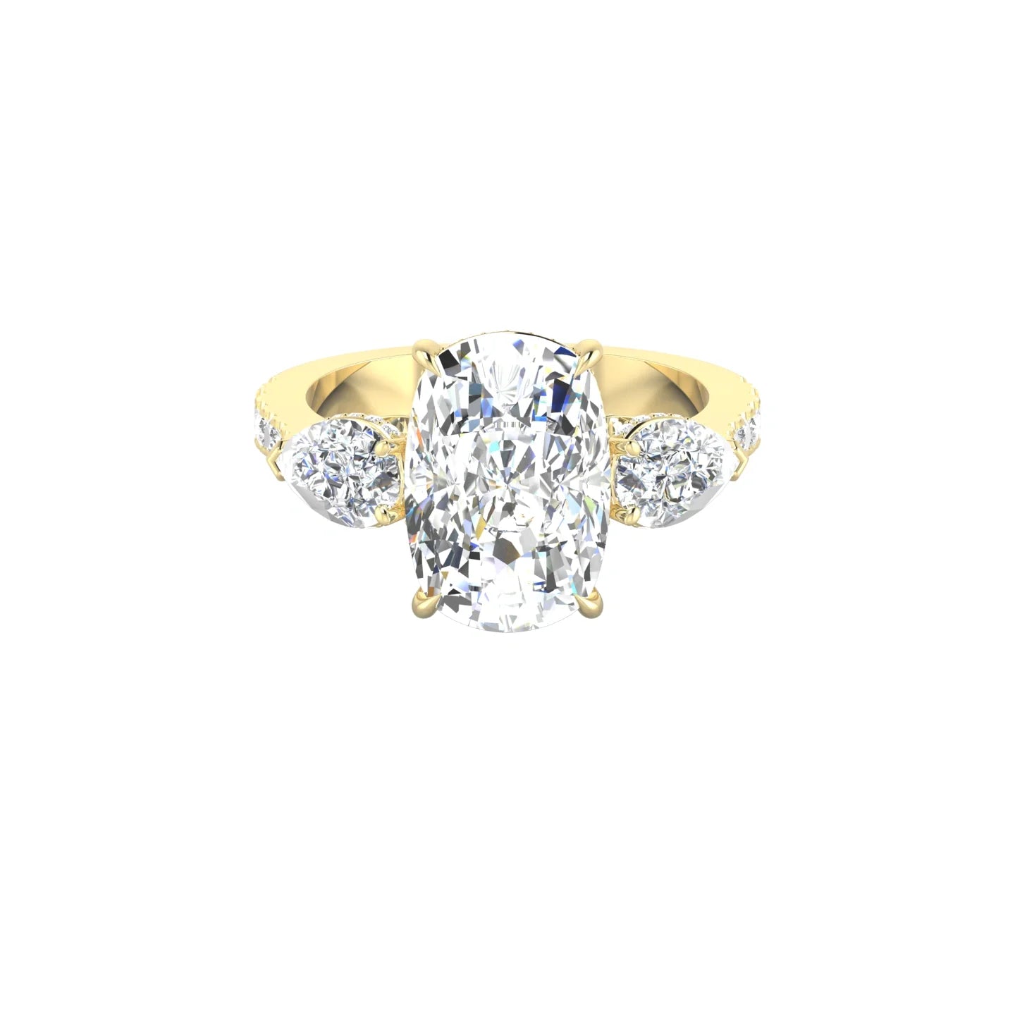 Pear Trilogy with Reverse Shank | 18k Yellow Gold 5 ct Cushion Cut Ring