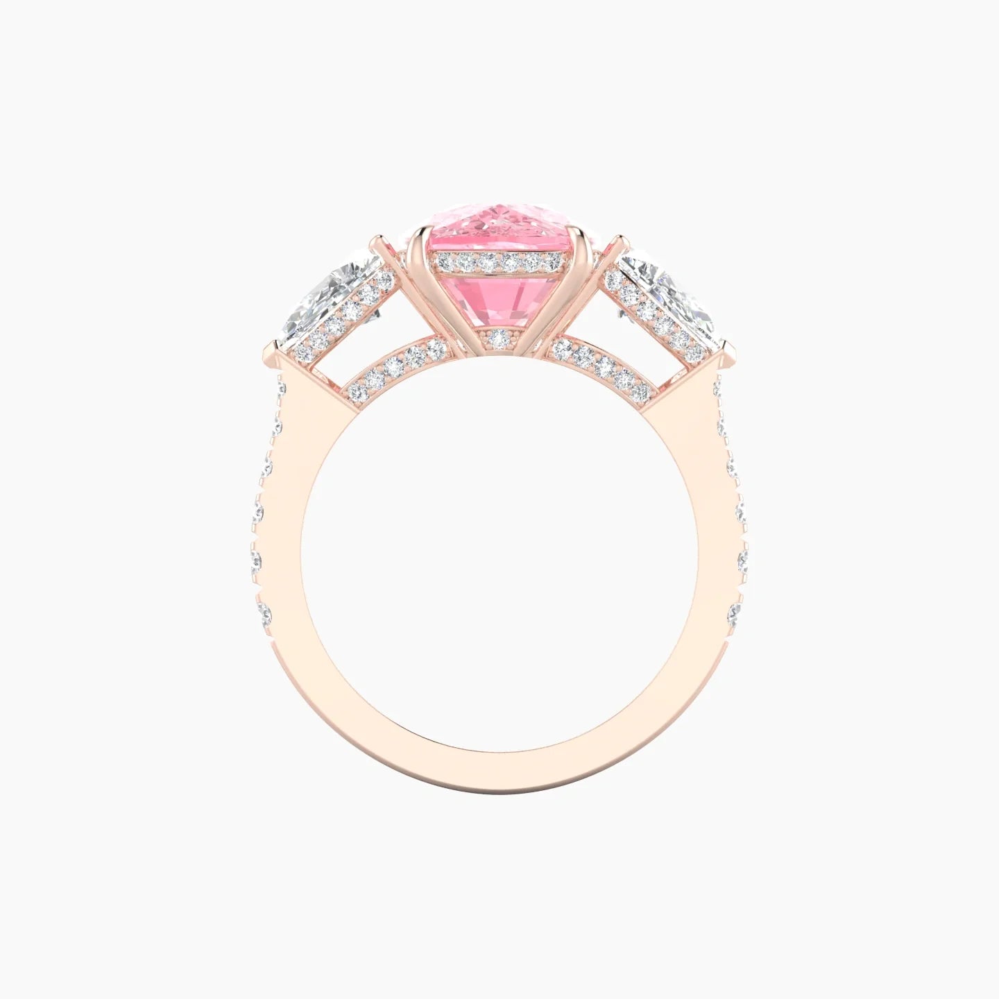 Intricate Pear Trilogy with Reverse Shank | 18k Rose Gold 5 ct Cushion White Lab Diamond Ring