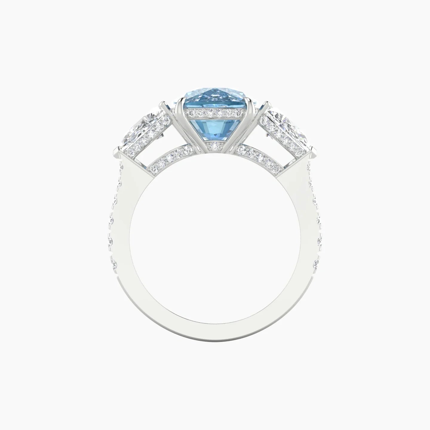 Pear Trilogy with Reverse Shank | 18k White Gold 5 ct Cushion Cut Ring