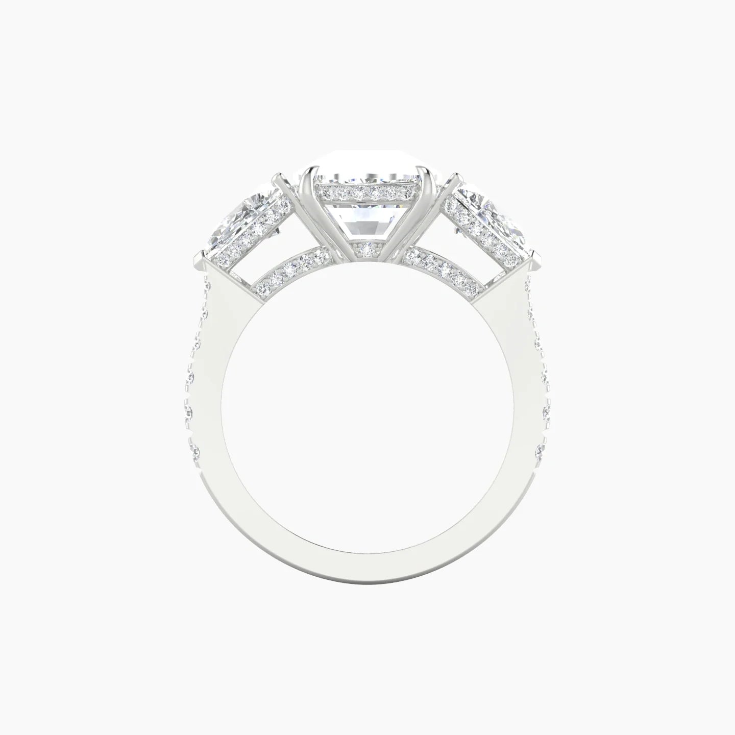 Pear Trilogy with Reverse Shank | 18k White Gold 5 ct Cushion Cut Ring