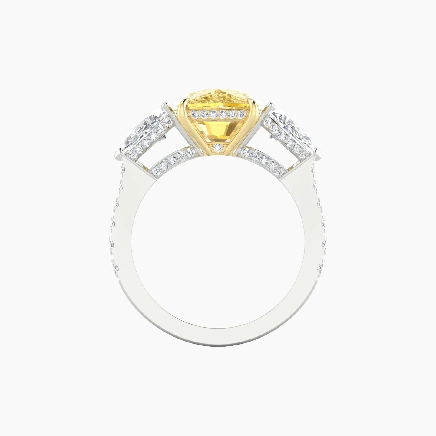 Pear Trilogy with Reverse Shank | 18k White & Yellow Gold 5 ct Cushion Cut Ring