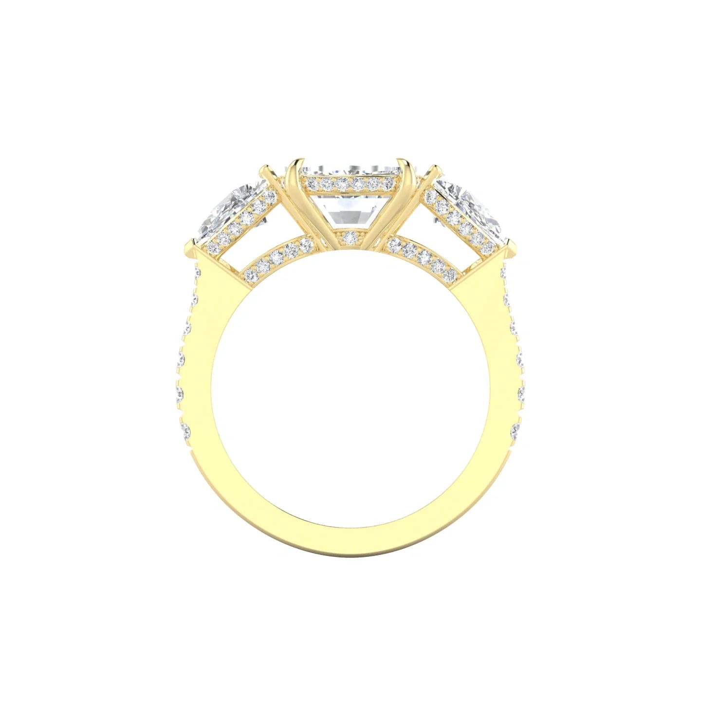 Pear Trilogy with Reverse Shank | 18k Yellow Gold 5 ct Cushion Cut Ring