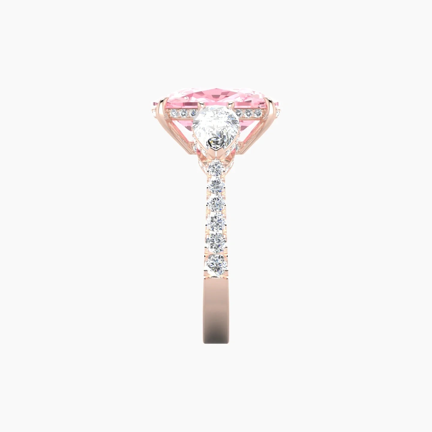 Intricate Pear Trilogy with Reverse Shank | 18k Rose Gold 5 ct Cushion White Lab Diamond Ring