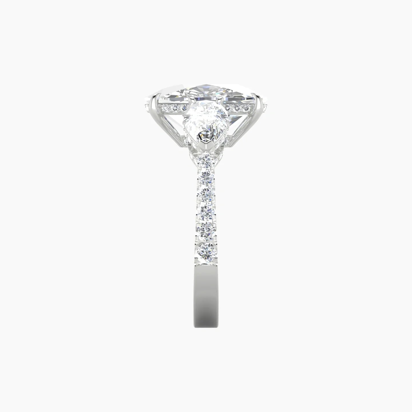 Pear Trilogy with Reverse Shank | 18k White Gold 5 ct Cushion Cut Ring