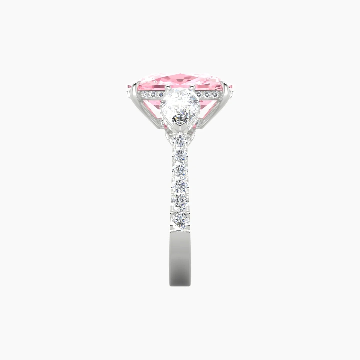 Intricate Pear Trilogy with Reverse Shank | 18k White Gold 5 ct Cushion Blue Lab Diamond Ring