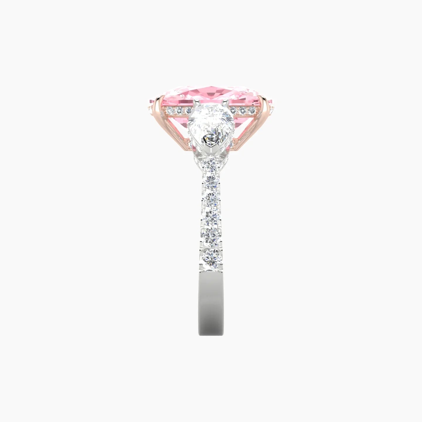 Intricate Pear Trilogy with Reverse Shank | 18k White & Rose Gold 5 ct Cushion Blue Lab Diamond Ring