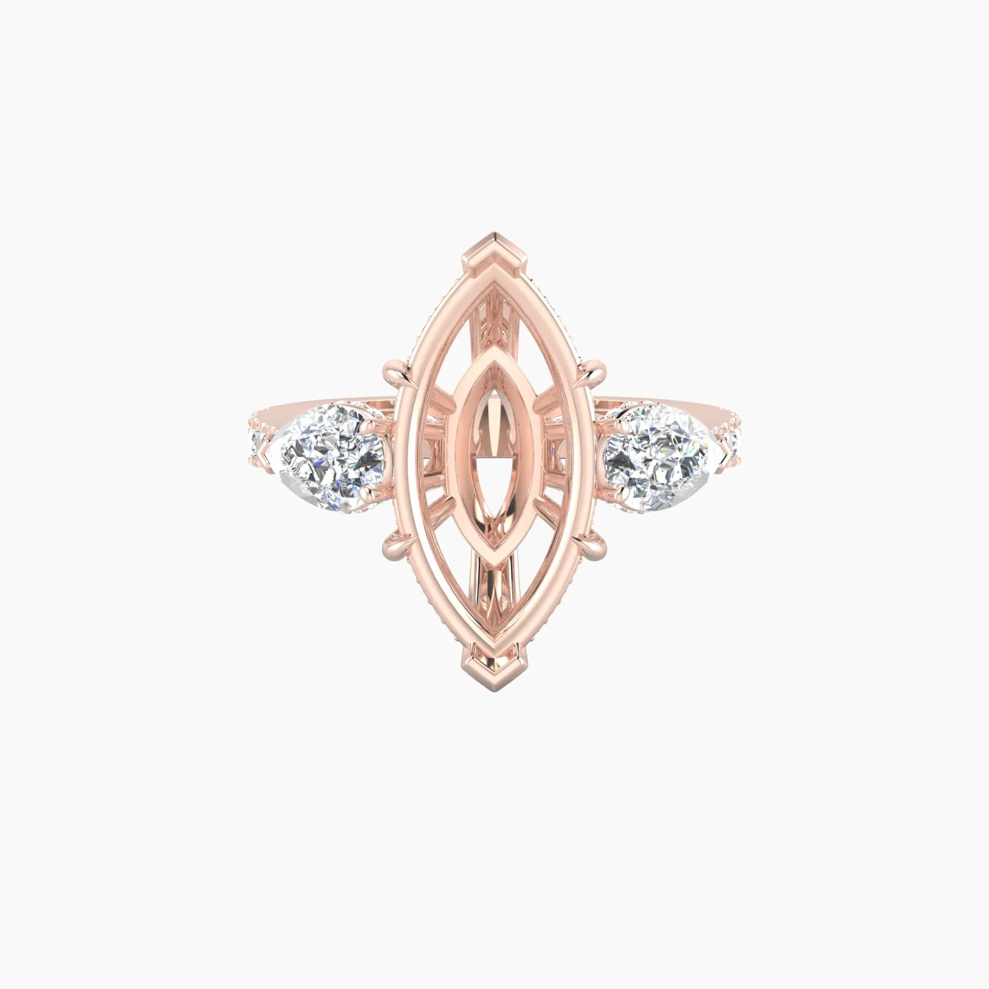 Pear Trilogy with Reverse Shank | 18k Rose Gold 5-7.99 ct Marquise Cut Ring Setting