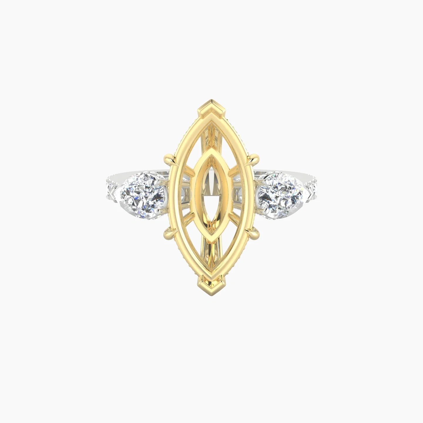 Pear Trilogy with Reverse Shank | 18k White & Yellow Gold 5-7.99 ct Marquise Cut Ring Setting