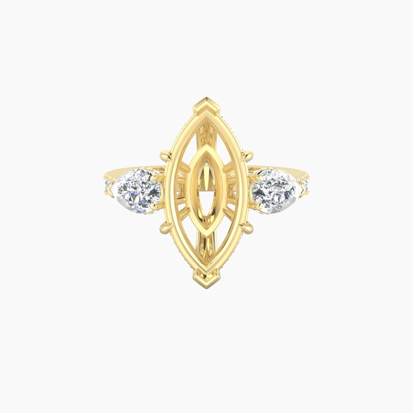 Pear Trilogy with Reverse Shank | 18k Yellow Gold 5-7.99 ct Marquise Cut Ring Setting