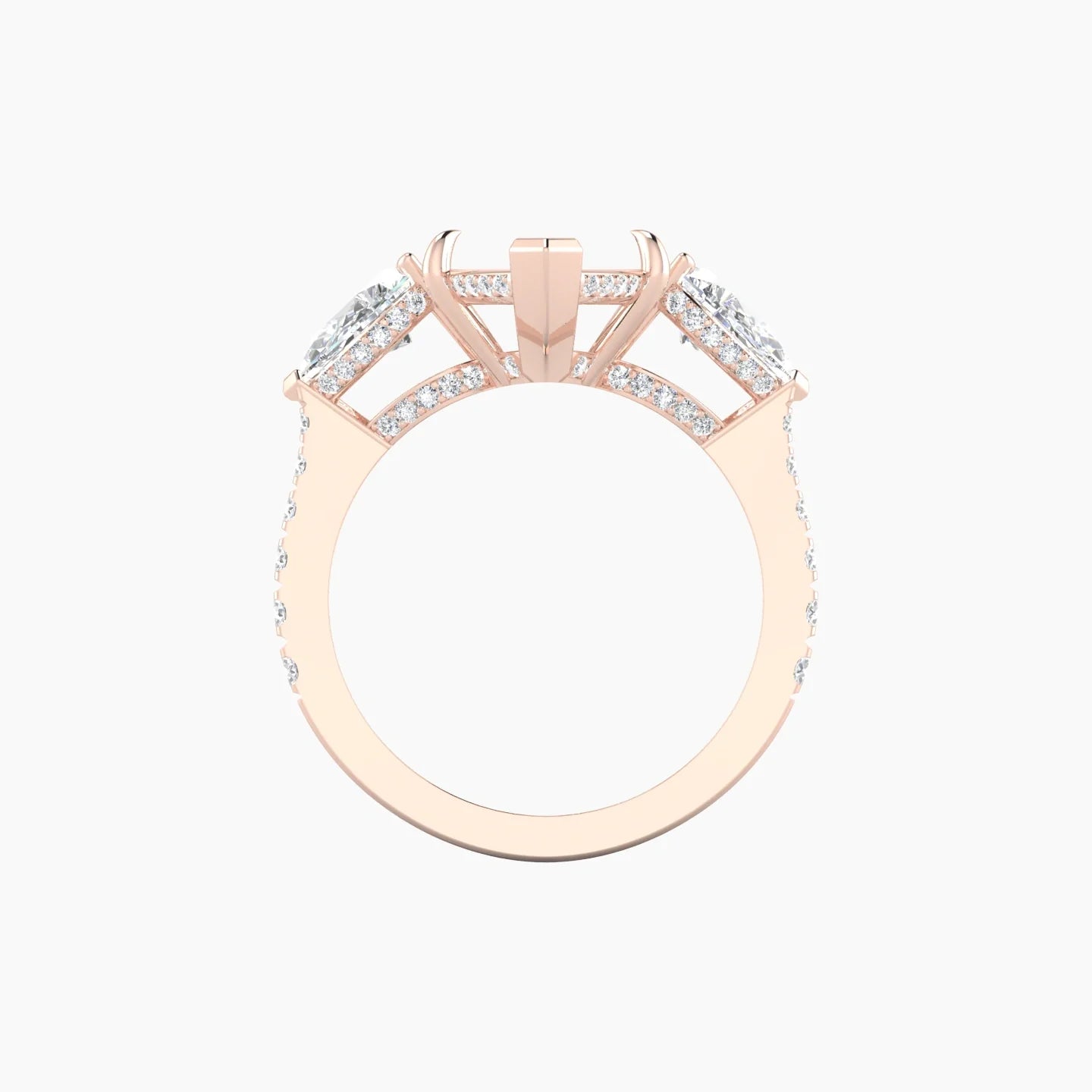 Pear Trilogy with Reverse Shank | 18k Rose Gold 5-7.99 ct Marquise Cut Ring Setting