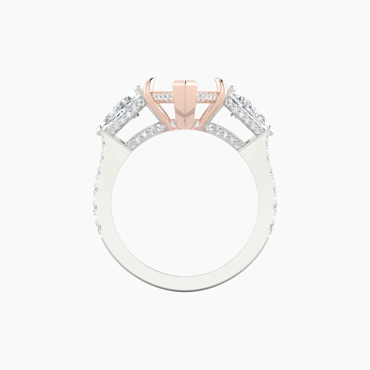 Pear Trilogy with Reverse Shank | 18k White & Rose Gold 5-7.99 ct Marquise Cut Ring Setting