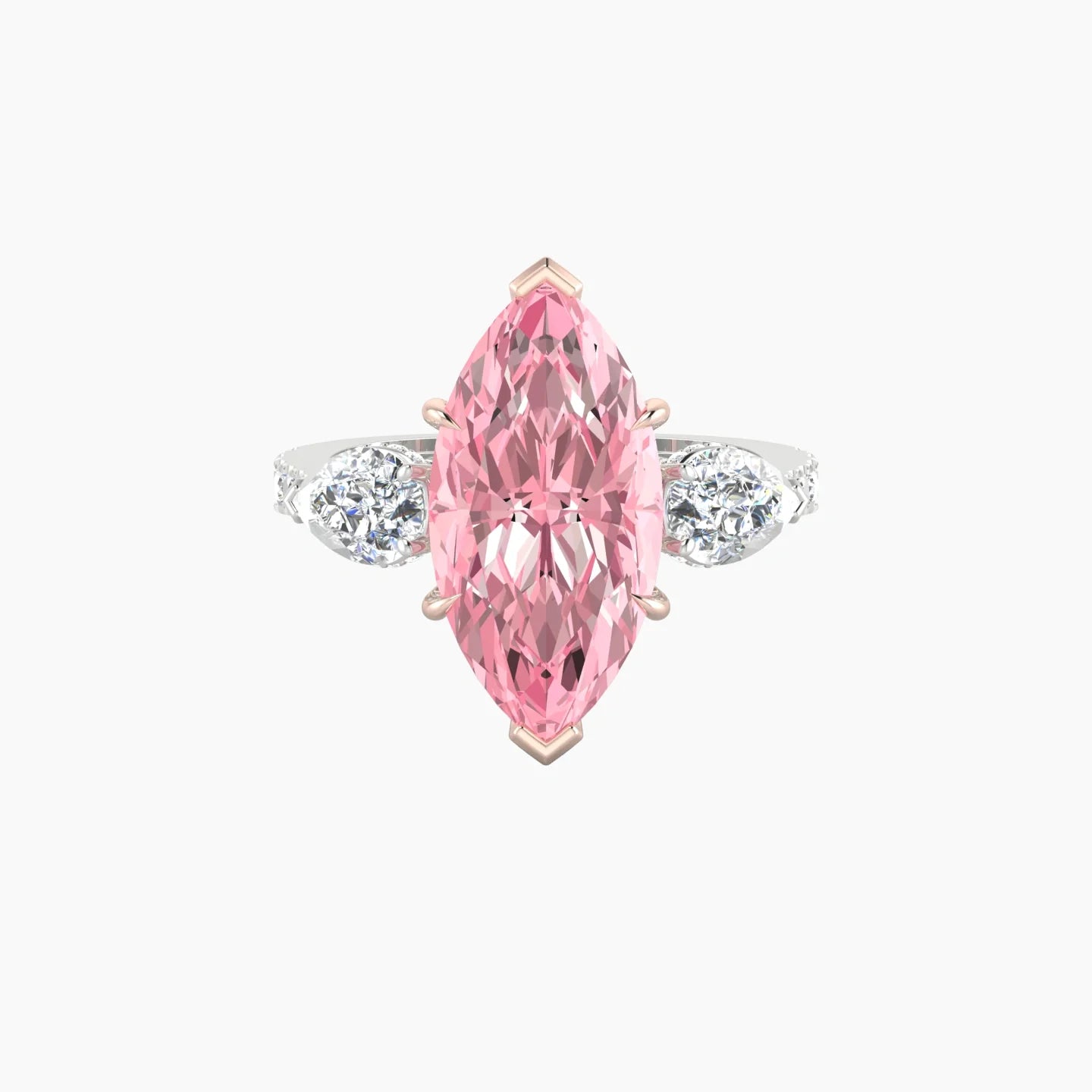 Pear Trilogy with Reverse Shank | 18k White & Rose Gold 5 ct Marquise Cut Ring