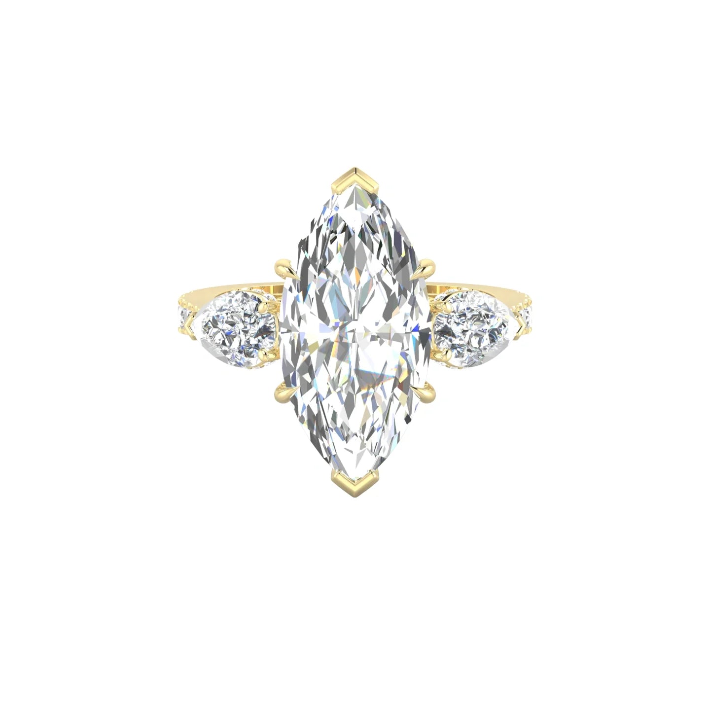 Pear Trilogy with Reverse Shank | 18k Yellow Gold 5 ct Marquise Cut Ring