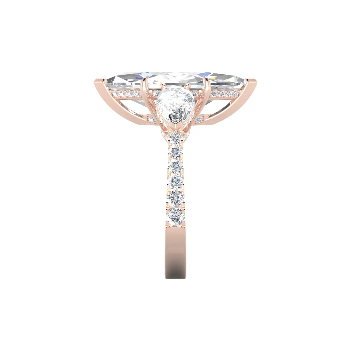 Pear Trilogy with Reverse Shank | 18k Rose Gold 5 ct Marquise Cut Ring