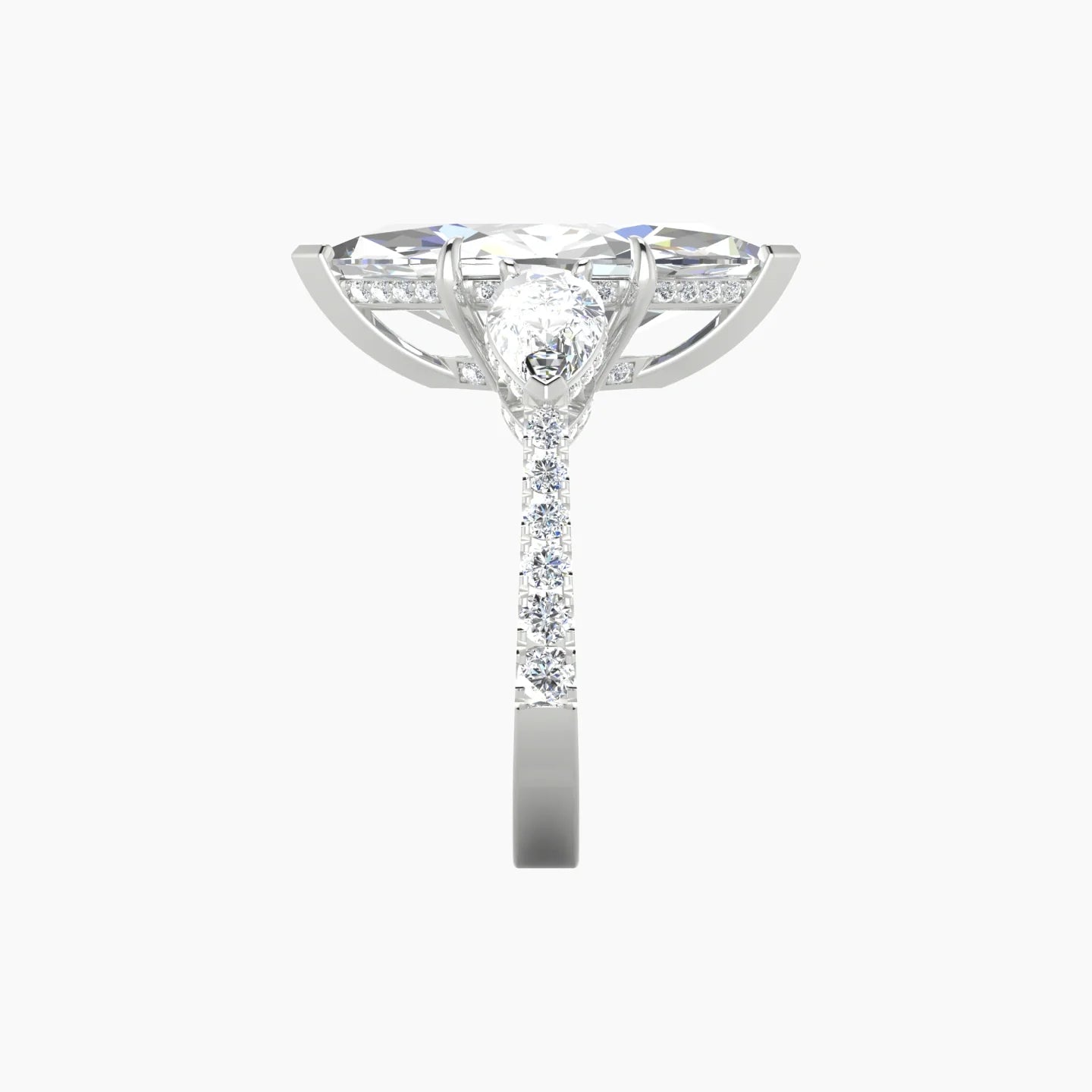 Pear Trilogy with Reverse Shank | 18k White Gold 5 ct Marquise Cut Ring