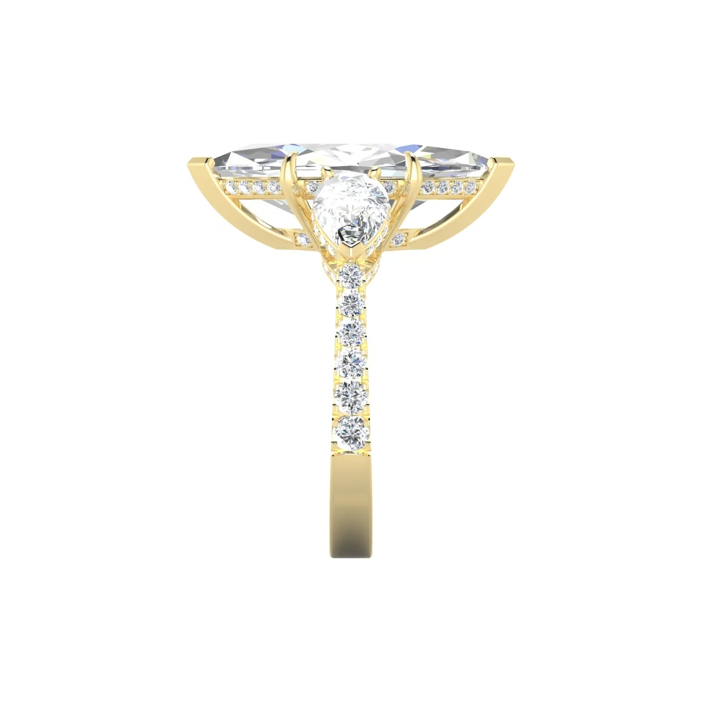 Pear Trilogy with Reverse Shank | 18k Yellow Gold 5 ct Marquise Cut Ring
