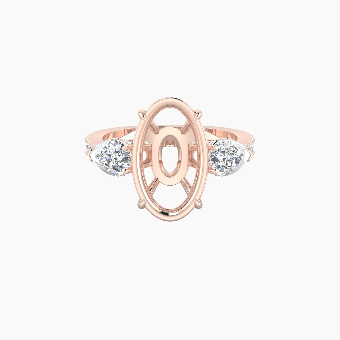 Pear Trilogy with Reverse Shank | 18k Rose Gold 5-7.99 ct Oval Cut Ring Setting