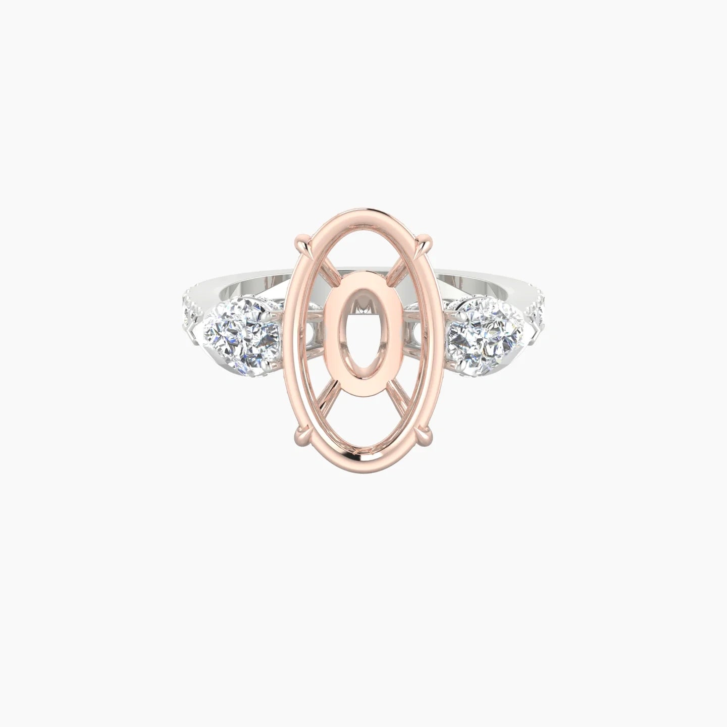 Pear Trilogy with Reverse Shank | 18k White & Rose Gold 5-7.99 ct Oval Cut Ring Setting