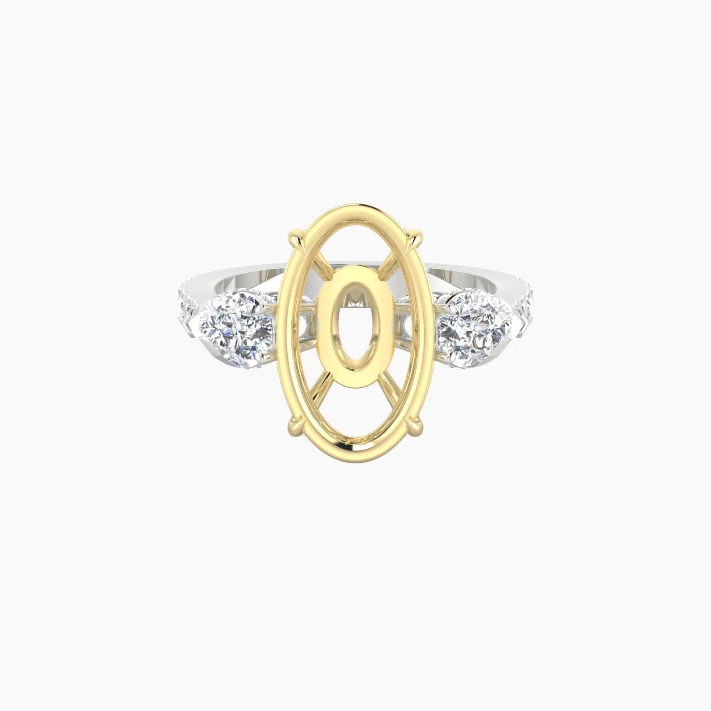 Pear Trilogy with Reverse Shank | 18k White & Yellow Gold 5-7.99 ct Oval Cut Ring Setting