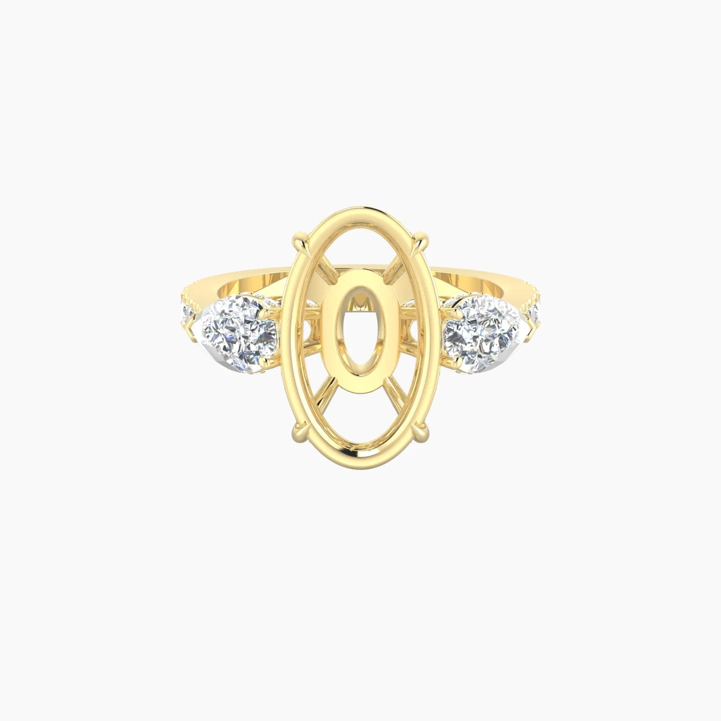 Pear Trilogy with Reverse Shank | 18k Yellow Gold 5-7.99 ct Oval Cut Ring Setting