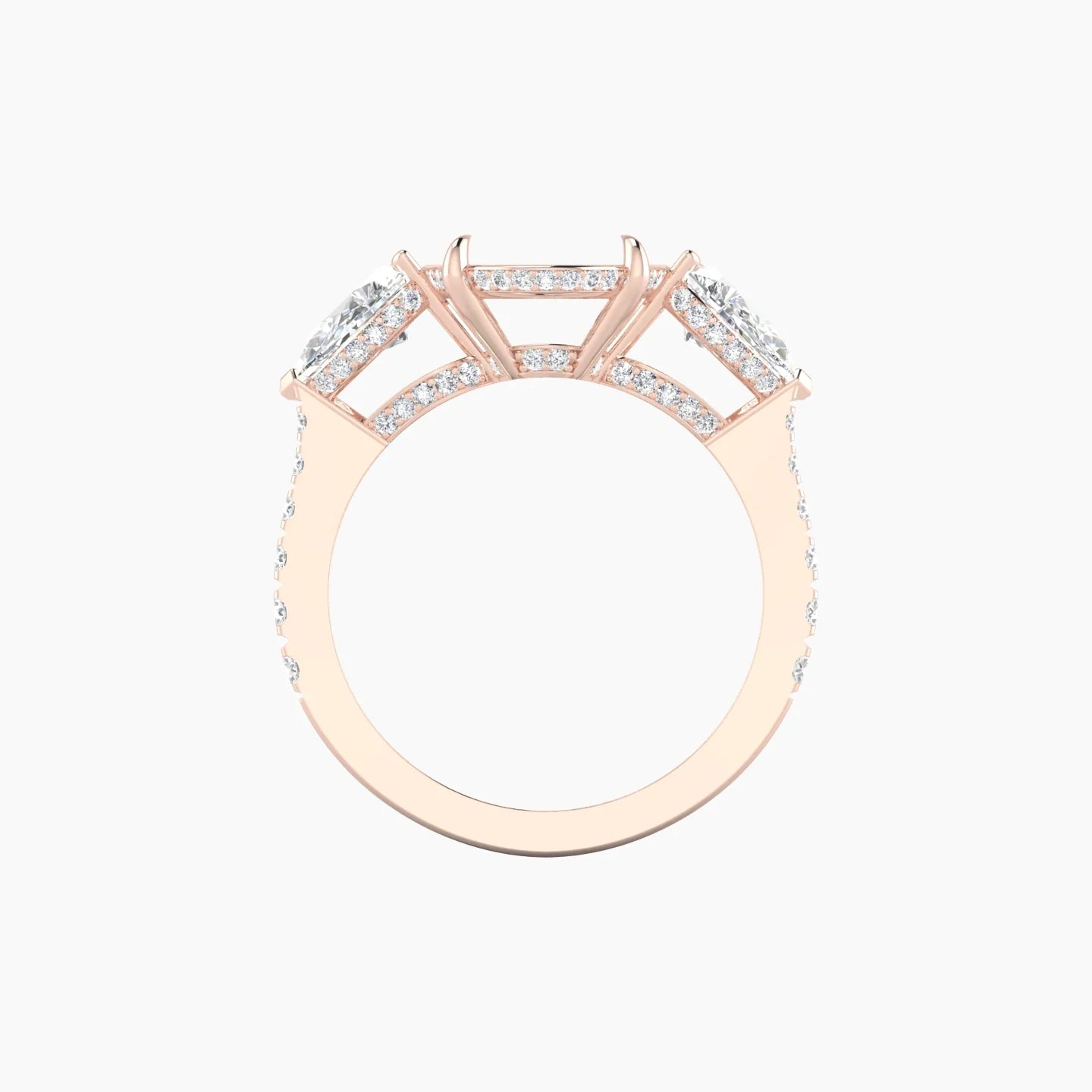 Pear Trilogy with Reverse Shank | 18k Rose Gold 5-7.99 ct Oval Cut Ring Setting