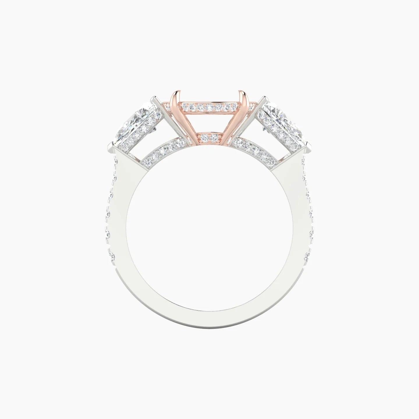 Pear Trilogy with Reverse Shank | 18k White & Rose Gold 5-7.99 ct Oval Cut Ring Setting