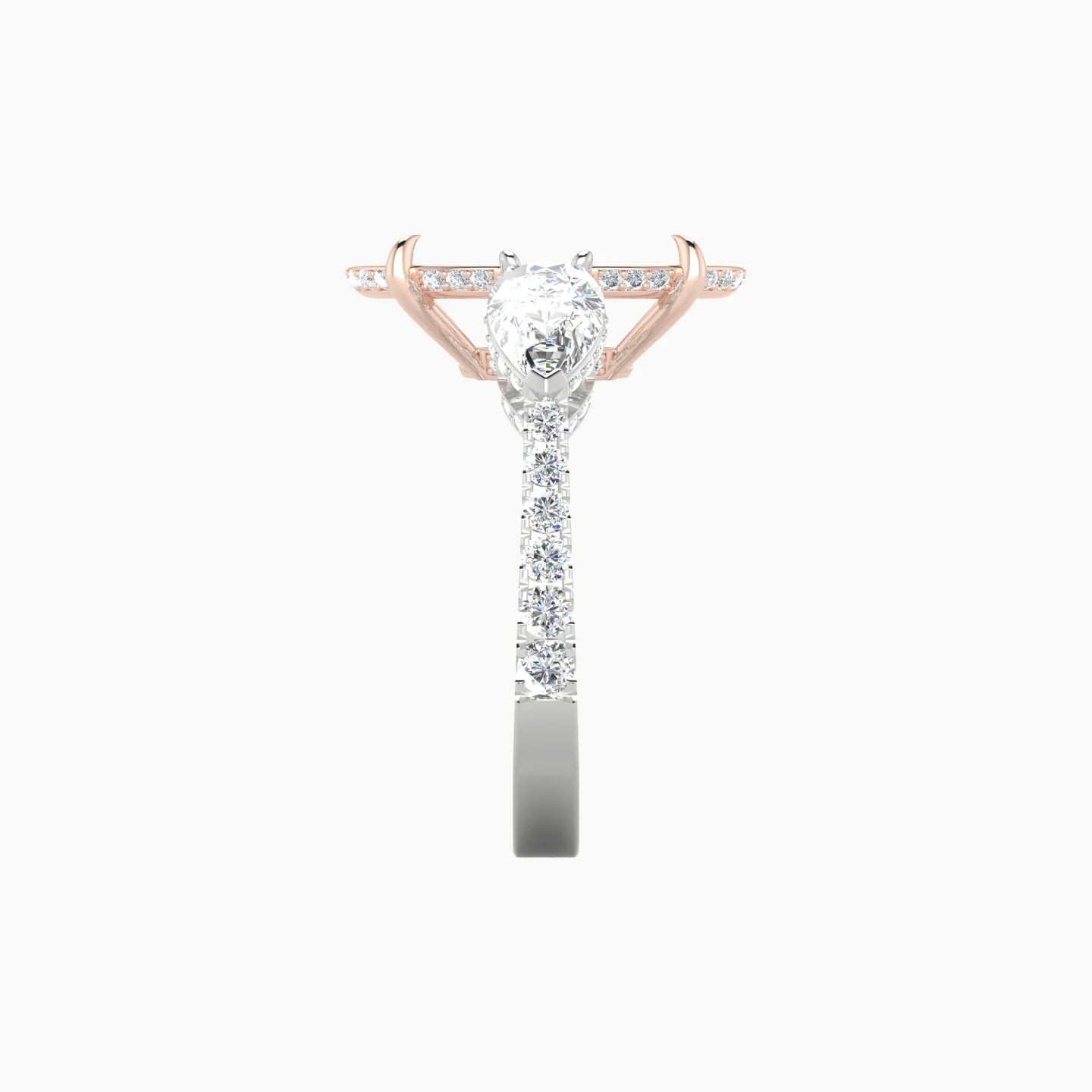 Pear Trilogy with Reverse Shank | 18k White & Rose Gold 5-7.99 ct Oval Cut Ring Setting