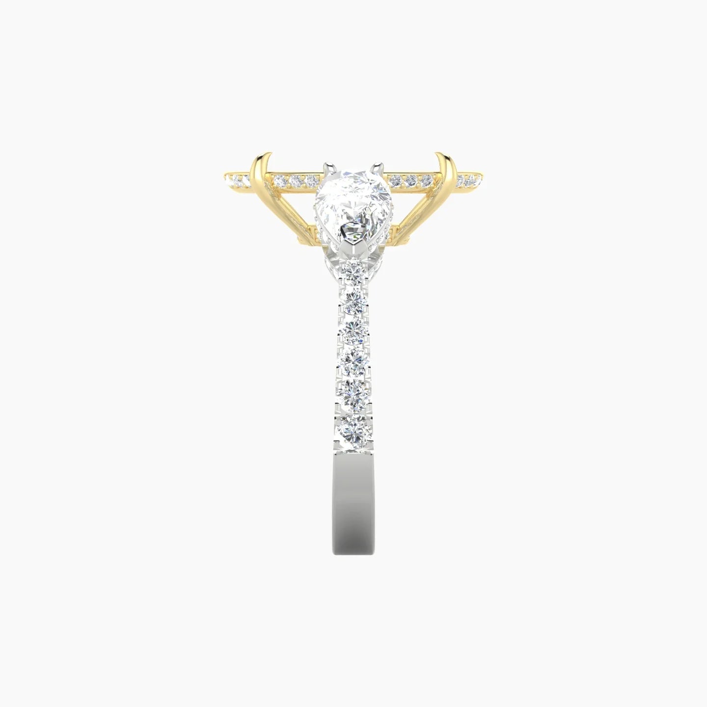Pear Trilogy with Reverse Shank | 18k White & Yellow Gold 5-7.99 ct Oval Cut Ring Setting