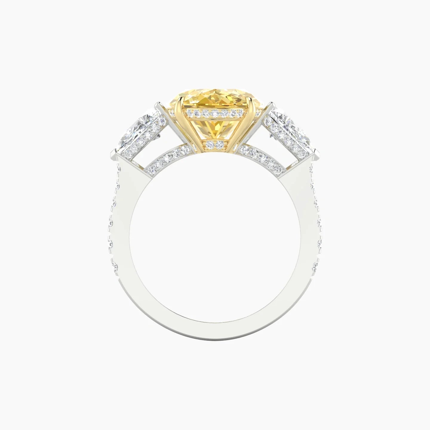 Pear Trilogy with Reverse Shank | 18k White & Yellow Gold 5 ct Oval Cut Ring