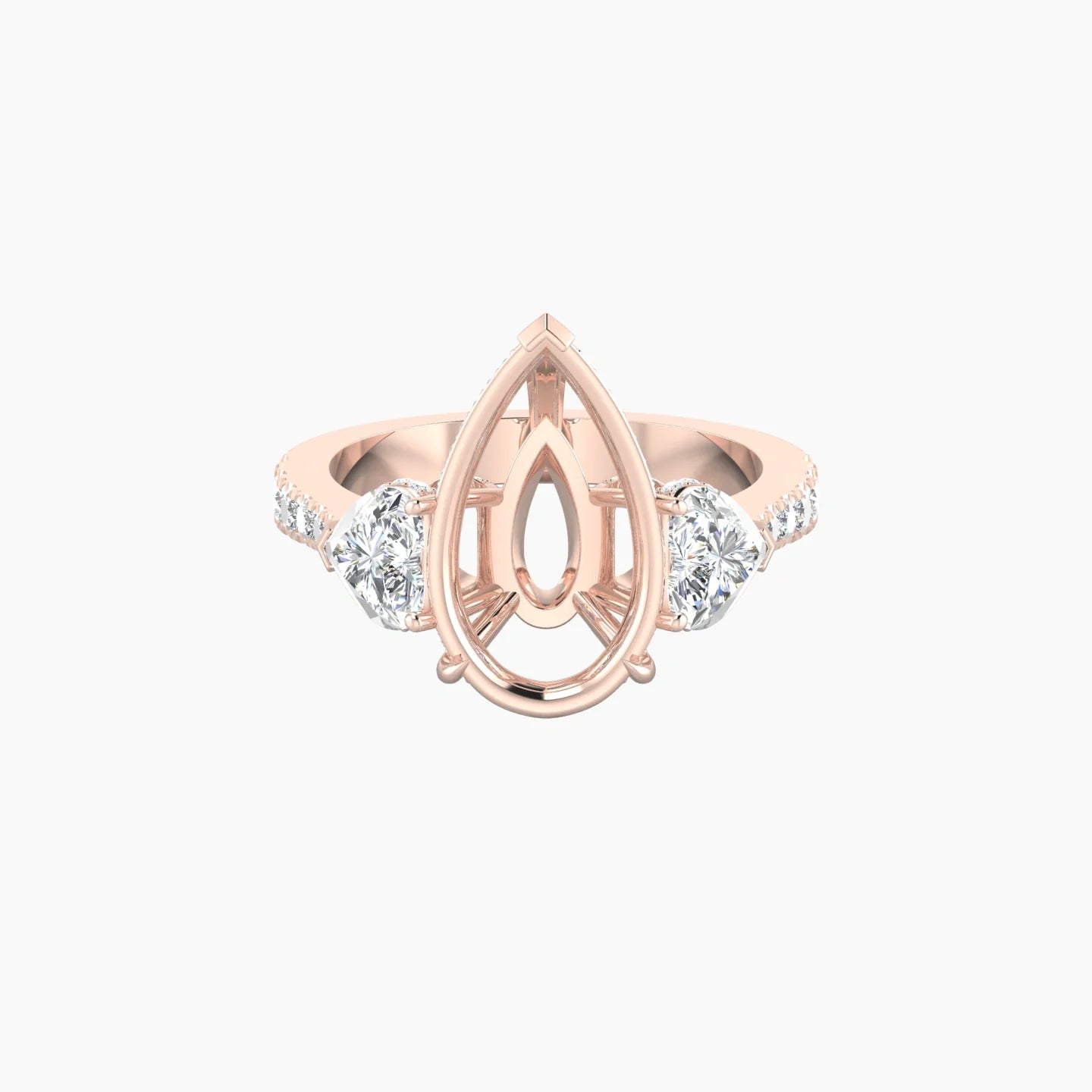 Pear Trilogy with Reverse Shank | 18k Rose Gold 5-7.99 ct Pear Cut Ring Setting