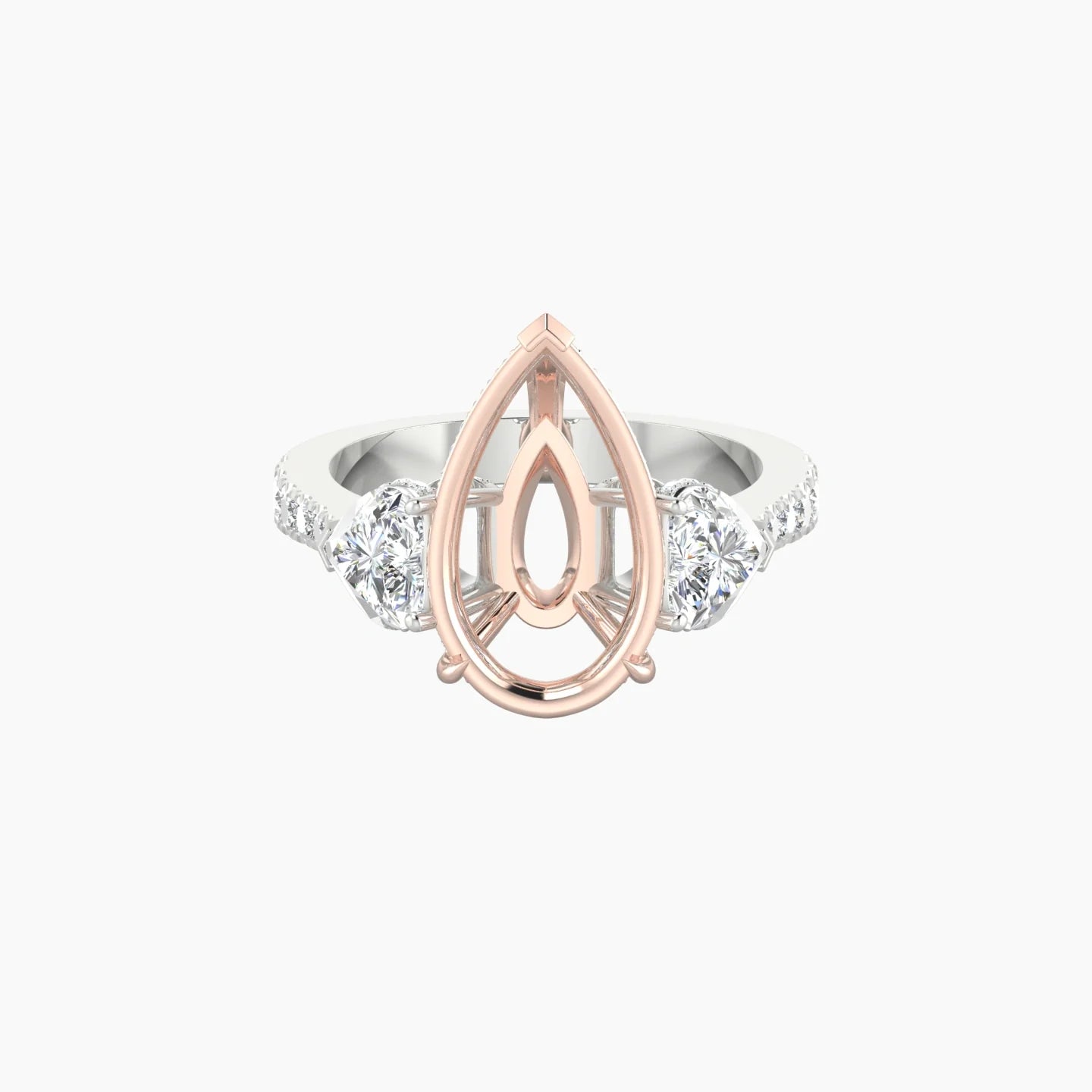 Pear Trilogy with Reverse Shank | 18k White & Rose Gold 5-7.99 ct Pear Cut Ring Setting