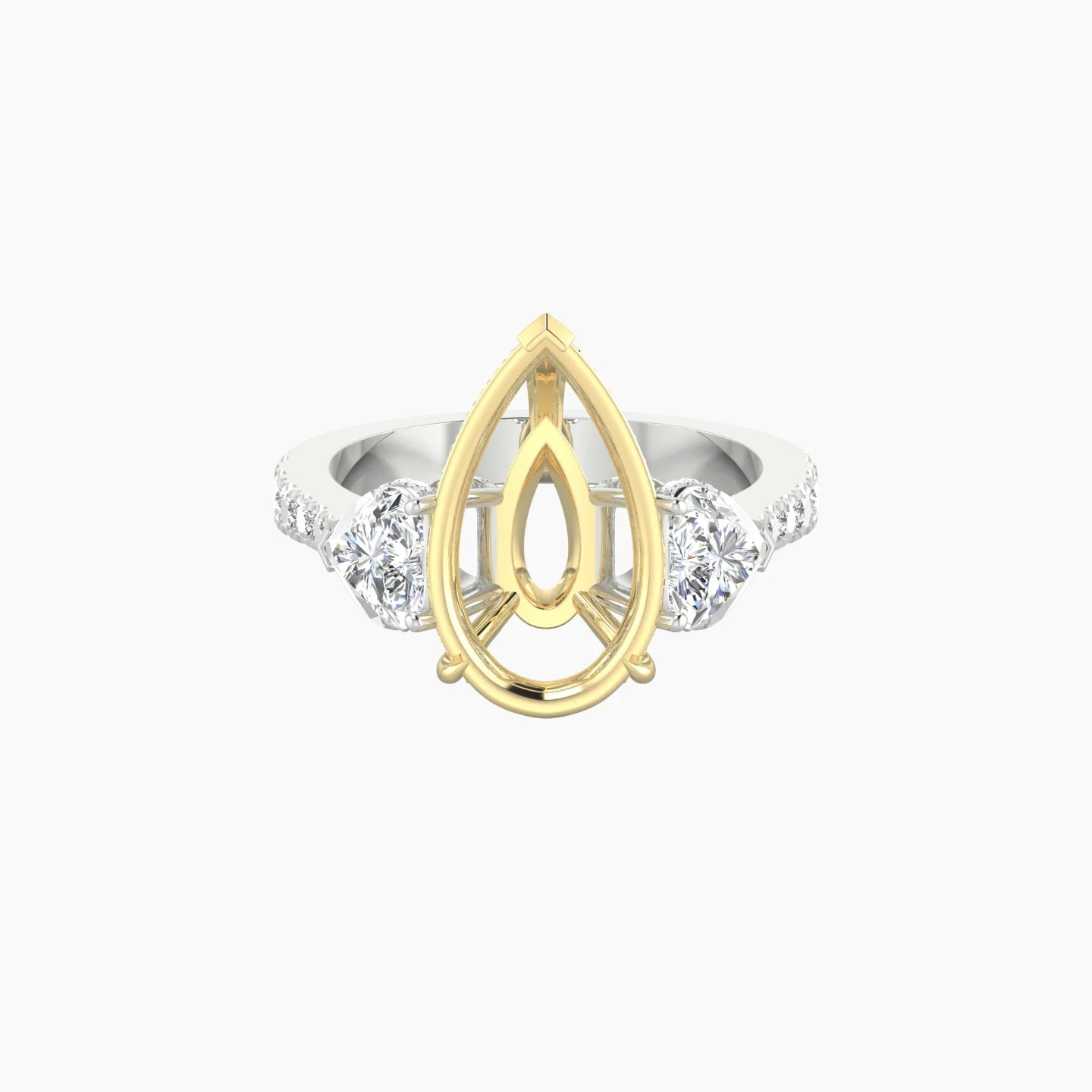 Pear Trilogy with Reverse Shank | 18k White & Yellow Gold 5-7.99 ct Pear Cut Ring Setting