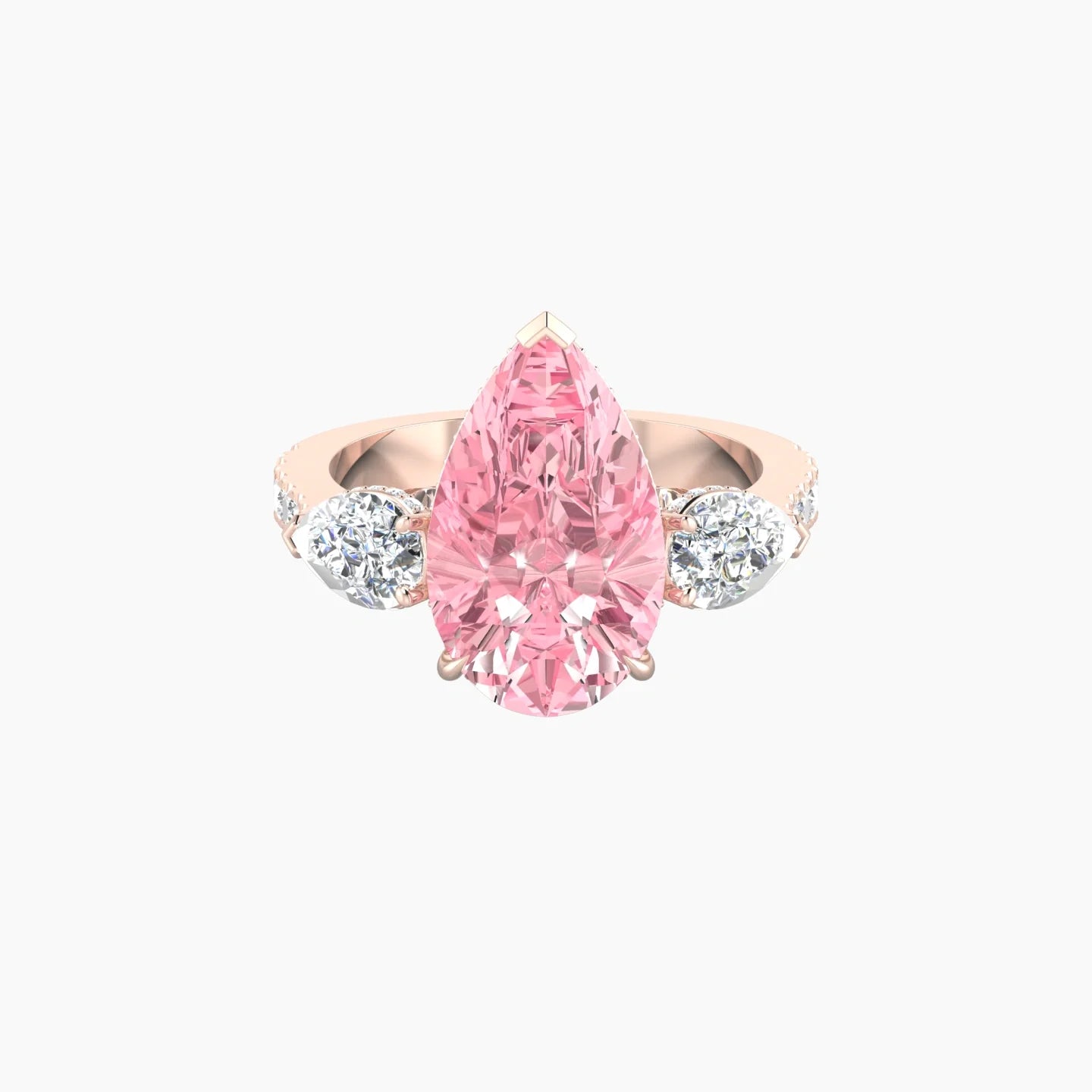Intricate Pear Trilogy with Reverse Shank | 18k Rose Gold 5 ct Pear White Lab Diamond Ring