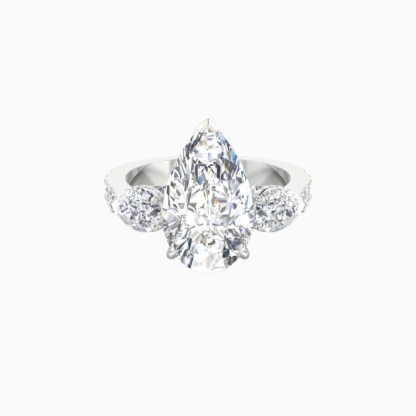 Pear Trilogy with Reverse Shank | 18k White Gold 5 ct Pear Cut Ring