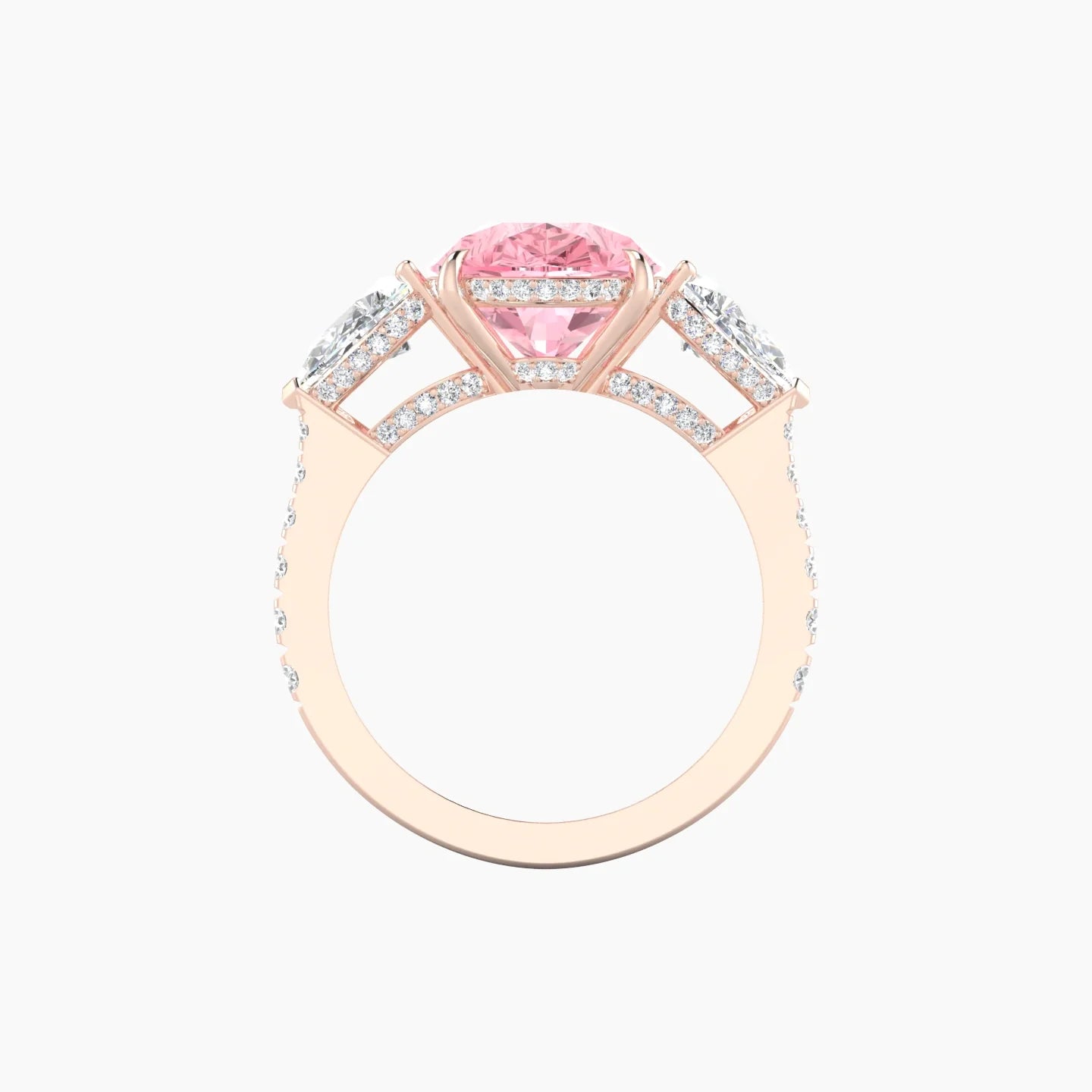 Intricate Pear Trilogy with Reverse Shank | 18k Rose Gold 5 ct Pear White Lab Diamond Ring