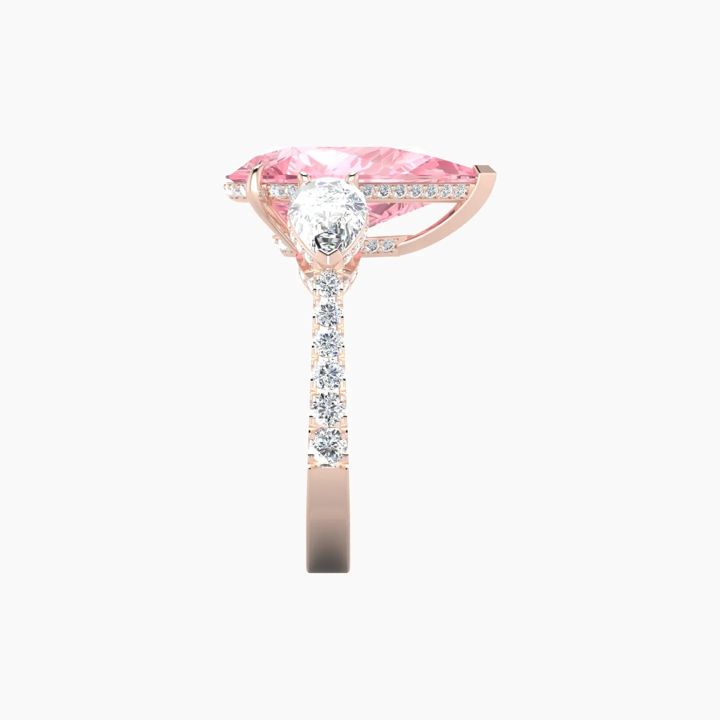 Intricate Pear Trilogy with Reverse Shank | 18k Rose Gold 5 ct Pear White Lab Diamond Ring